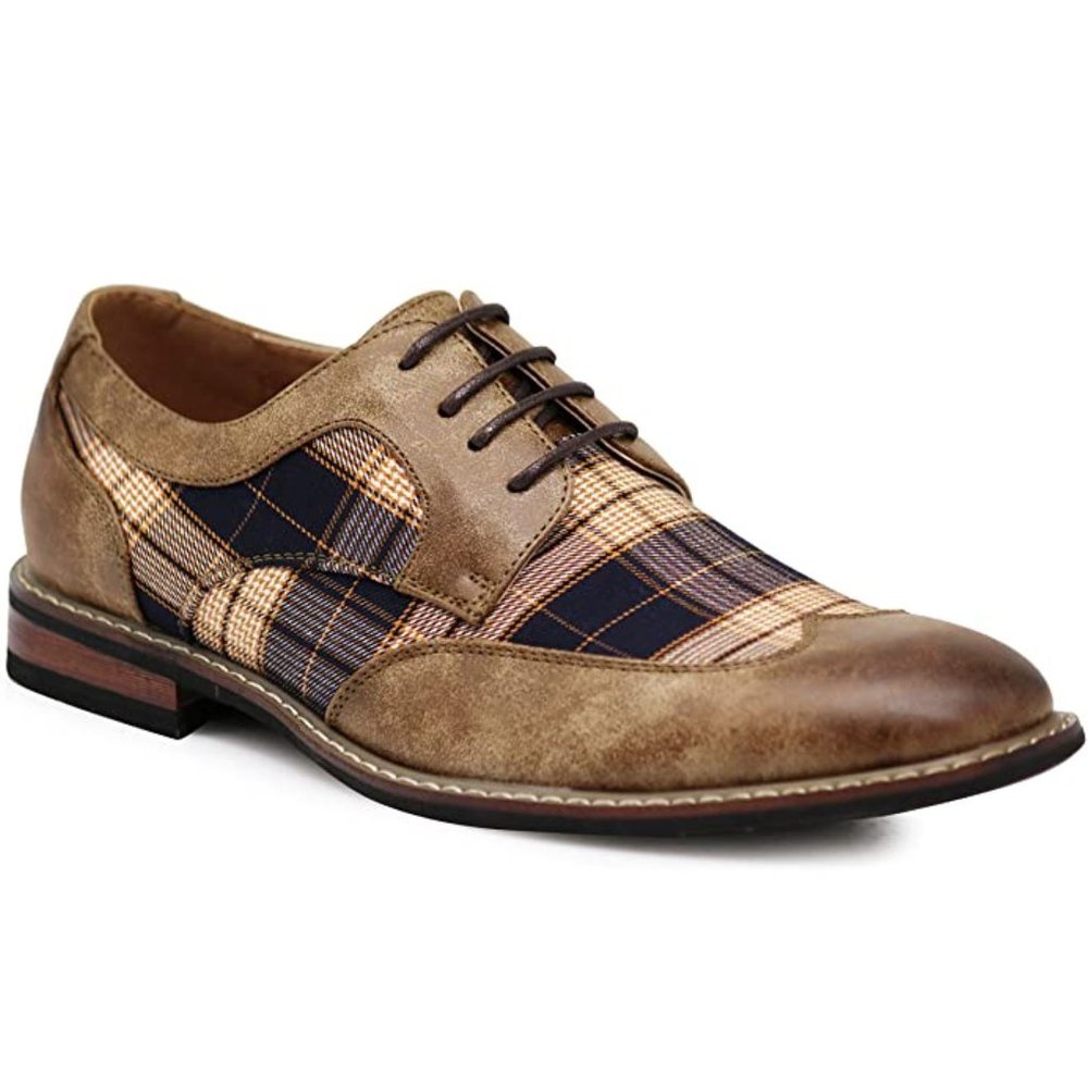 New Men's Spectator Tweed Plaid Two Tone Wingtips Oxfords Perforated Lace Dress